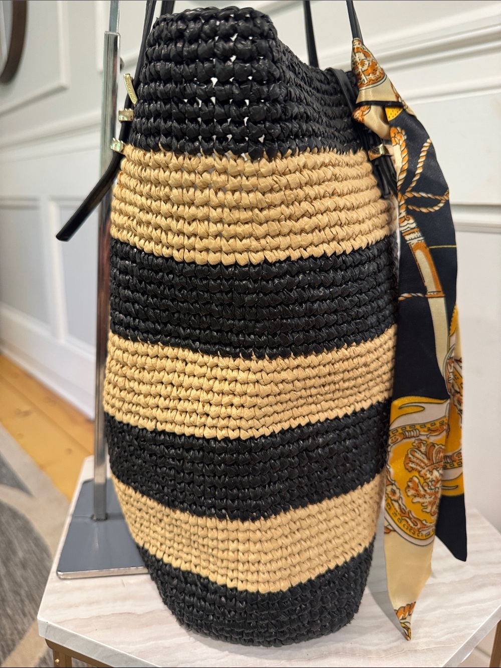 Michael Kors Bag Quinn Large Striped North South Crochet Woven Straw Beach Bag - Picture 7 of 17